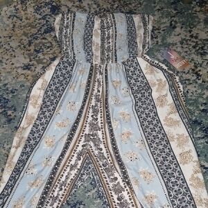 Justify Blue and Black Boho Jumpsuit